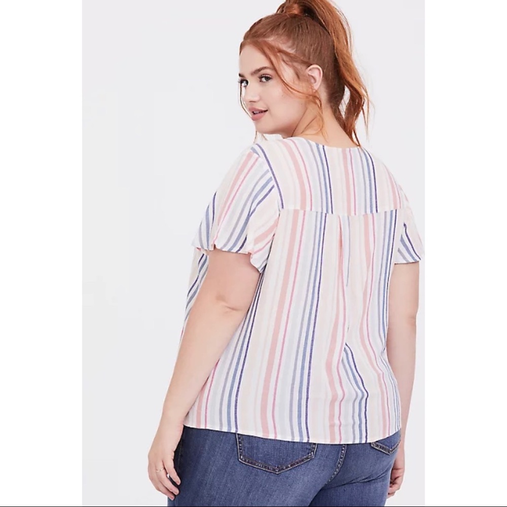 Torrid Blue Multi Stripe Gauze Button Front Blouse - image 3